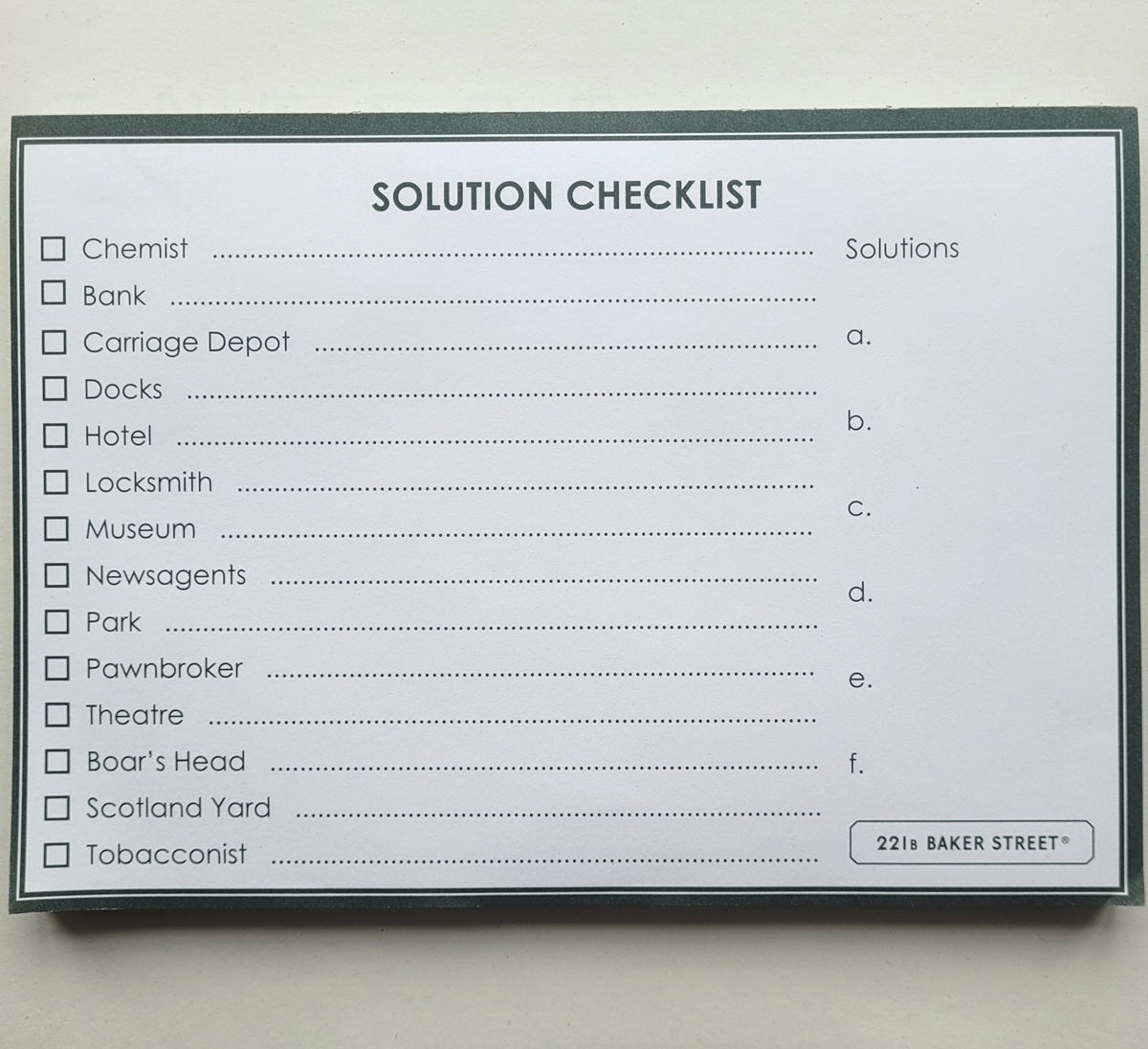 221B Baker Street Replacement Solutions Checklist