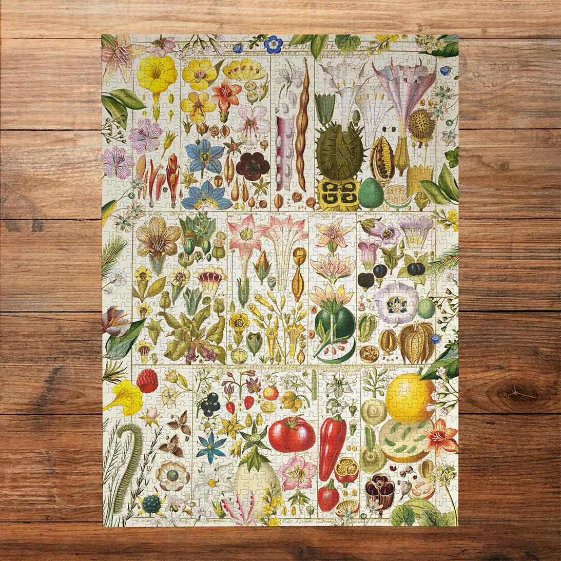RHS Botanical Bliss 1000 Piece Jigsaw Puzzle by Gibsons made up on wooden table