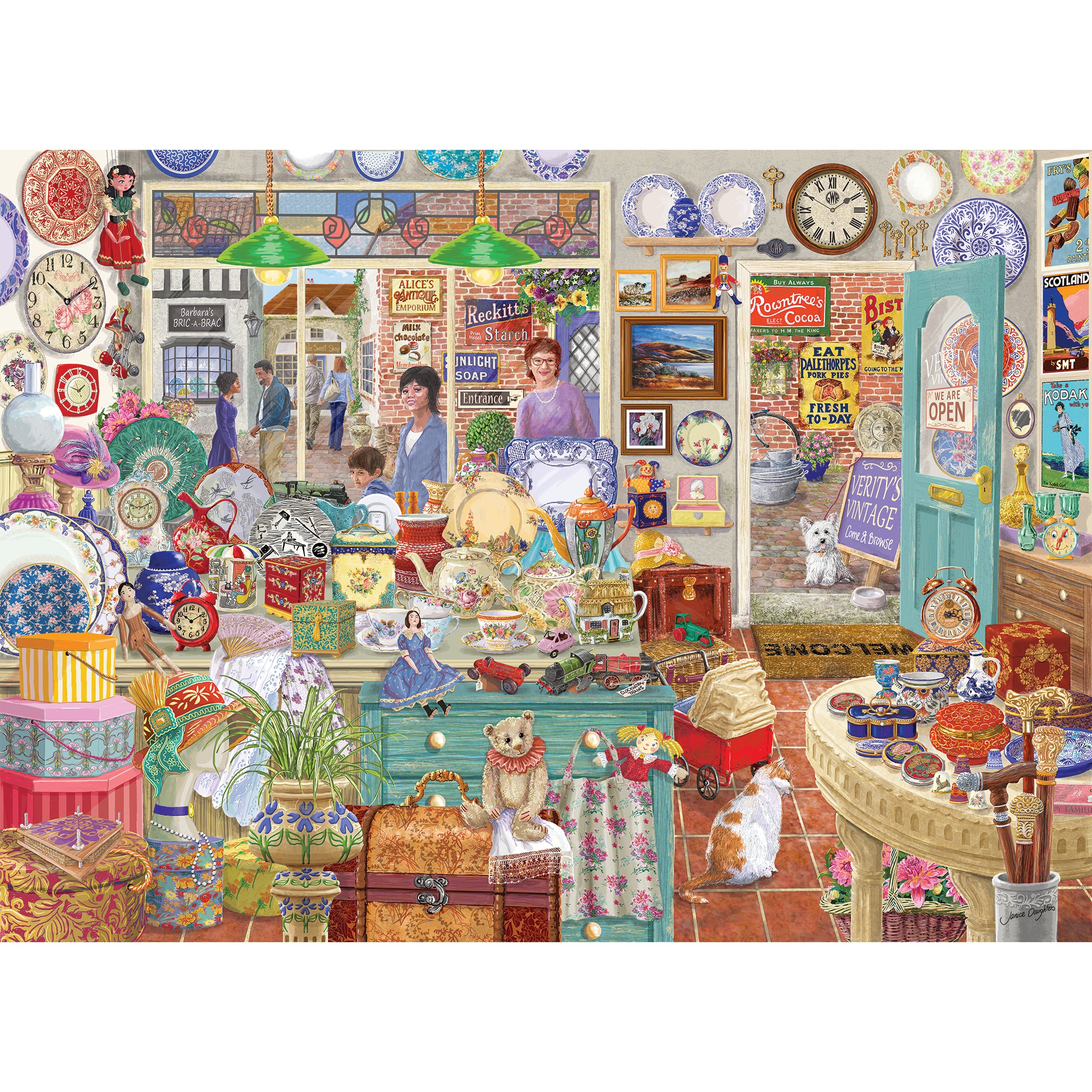 G6355 Veritys Vintage Shop 1000 piece jigsaw puzzle painted by janice daughters, from gibsons games