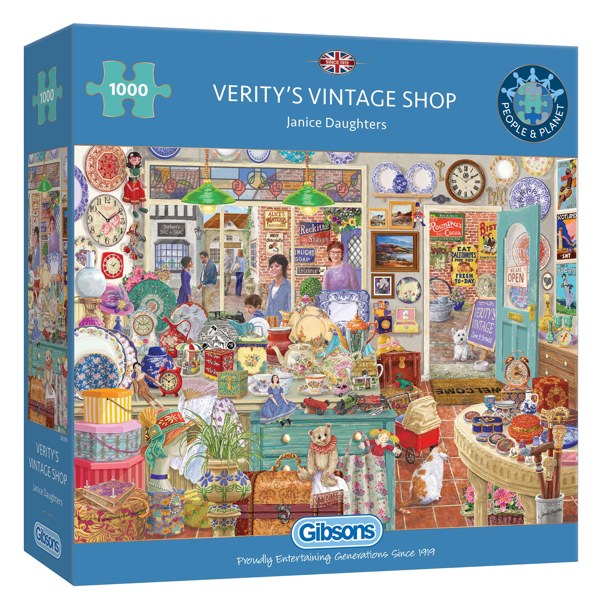 G6355 Veritys Vintage Shop 1000 piece jigsaw puzzle painted by janice daughters, from gibsons games