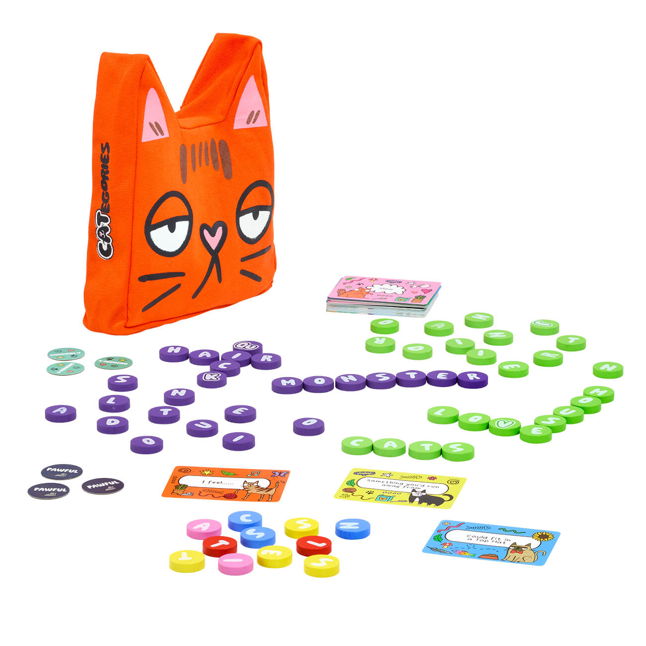 Categories Family Card Game - Orange fabric bag in shape of cat face
