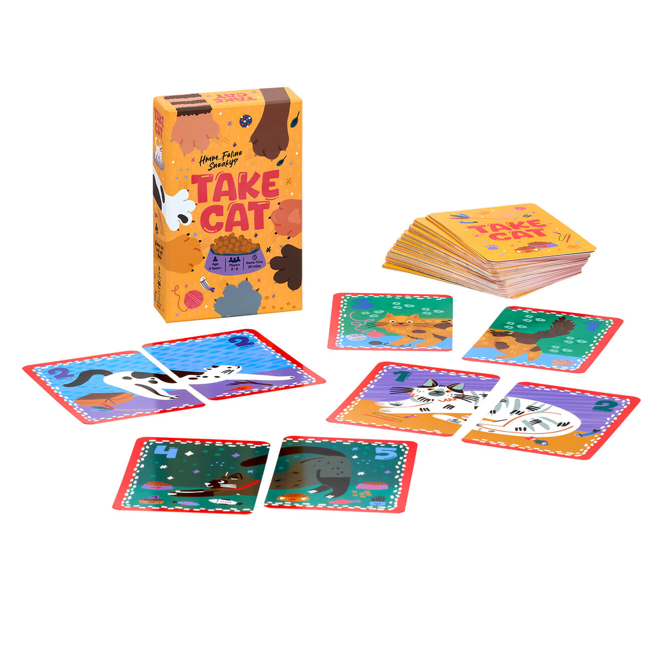 Take Cat card game set with cards and box on a white background