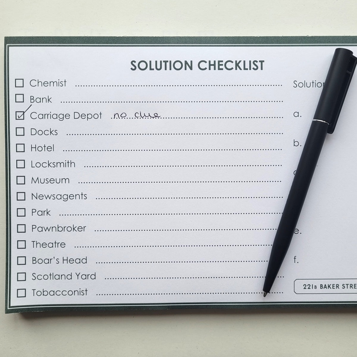 221B Baker Street Replacement Solutions Checklist