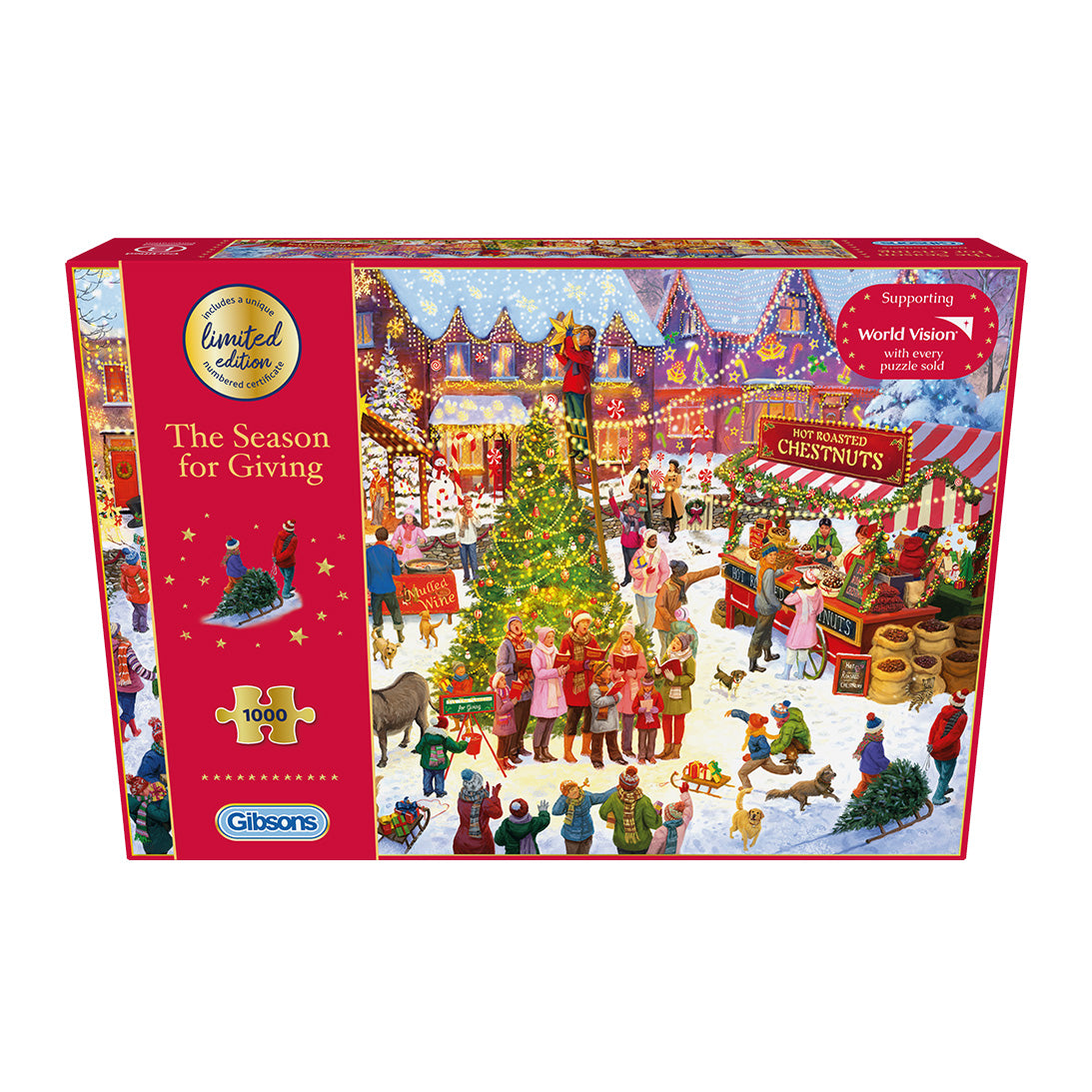 Gibsons The Season for Giving 1000 piece jigsaw puzzle for adults in Special Limited Edition retail box front view