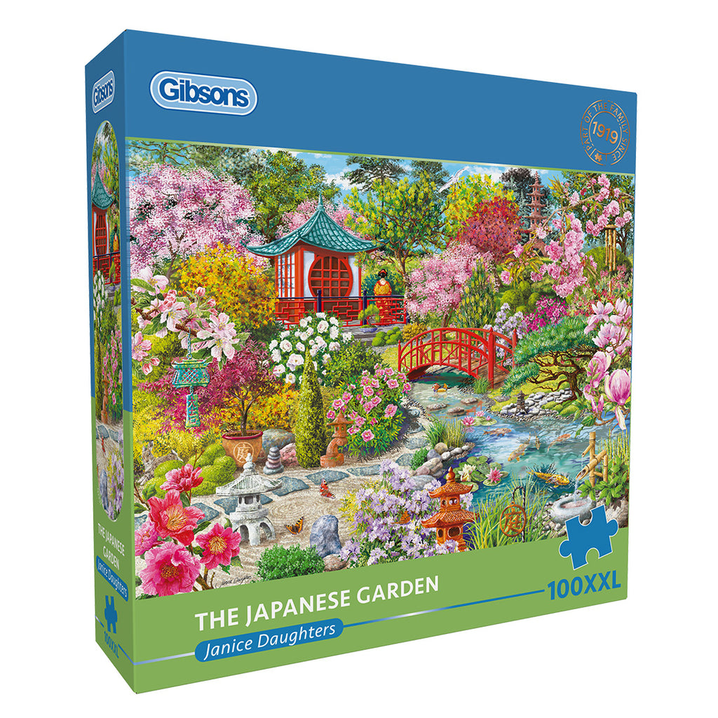 The Japanese Garden Extra Large 100XXL Piece Jigsaw Puzzle by Gibsons in blue retail box