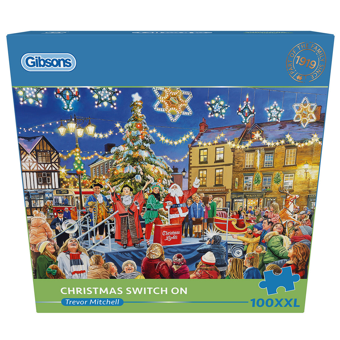 Gibsons Christmas Switch On 100 XXL Extra Large Piece Jigsaw Puzzle in Retail box front view