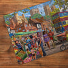 Gibsons York Market 250 extra large piece jigsaw puzzle made up detail on wooden table