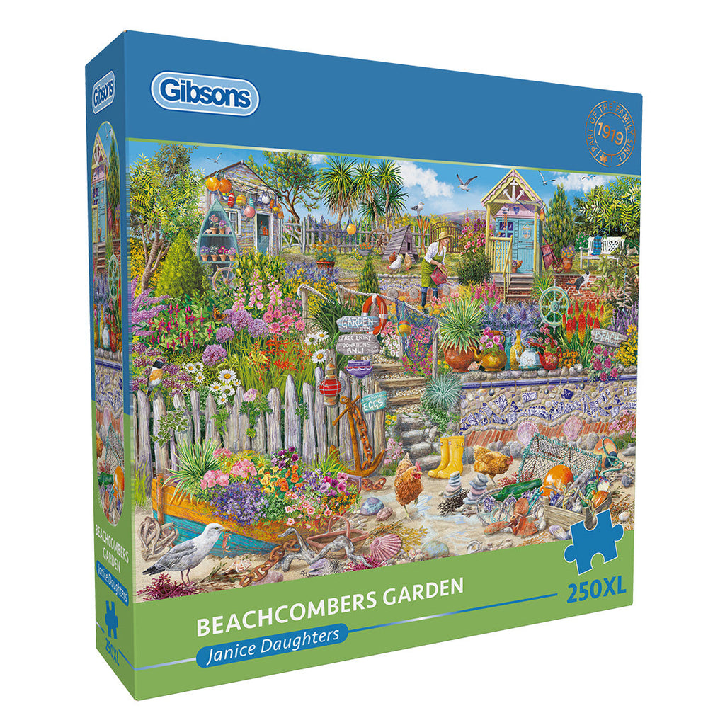 Beachcomber's Garden Extra Large 250XL Piece Jigsaw Puzzle in blue retail box by Gibsons