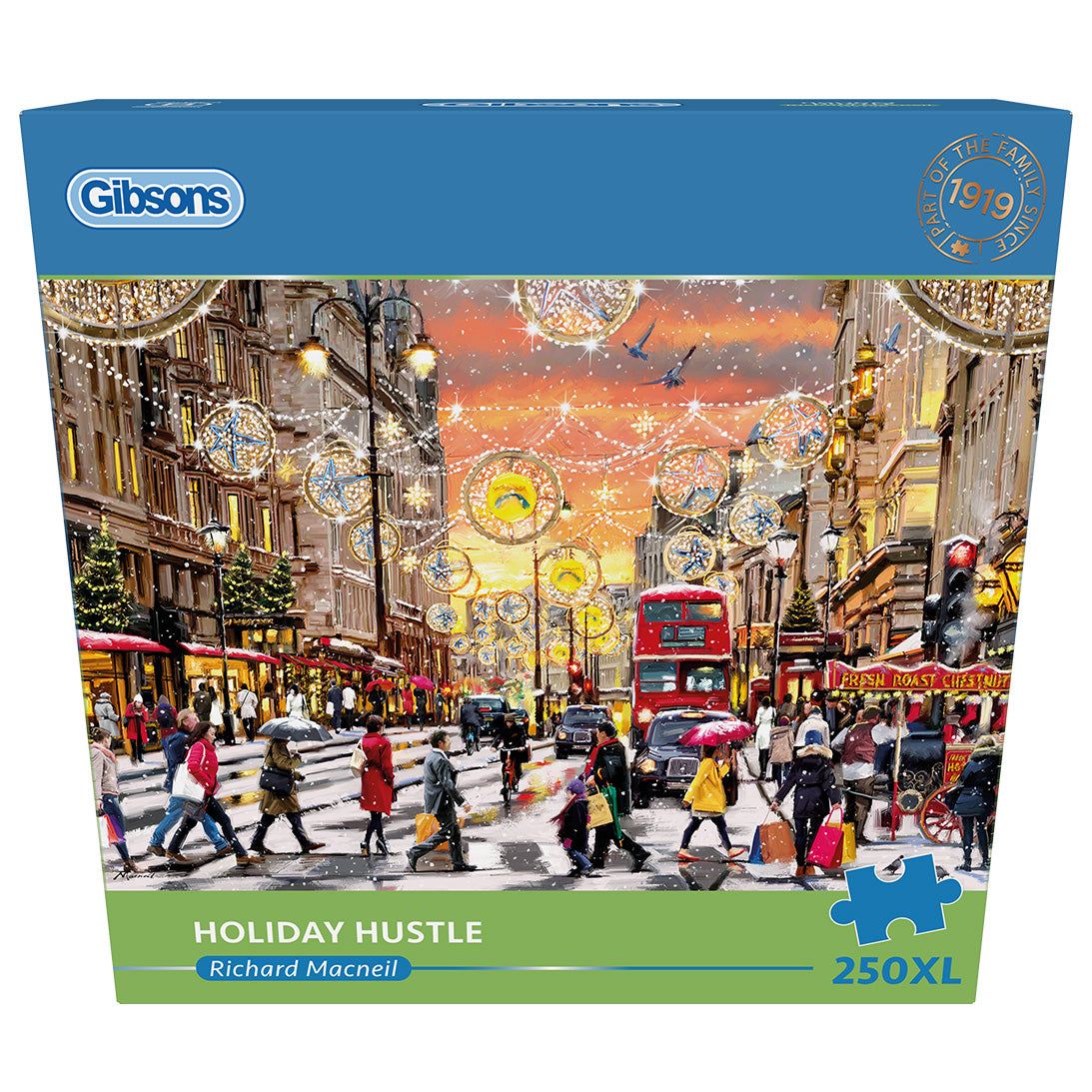 Gibsons Holiday Hustle 250 XL extra large piece jigsaw puzzle in retail box front view