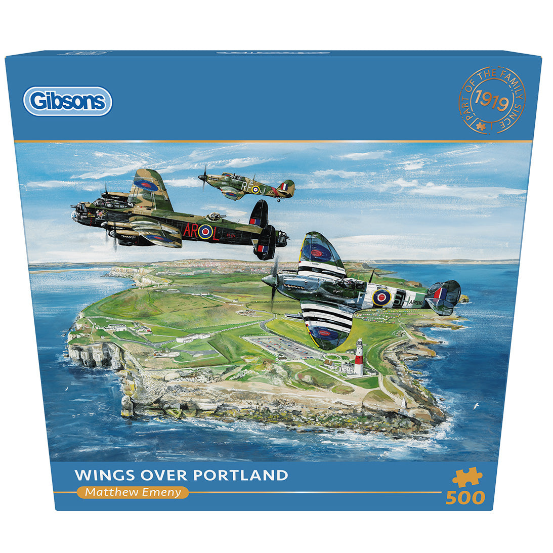 Wings Over Portland 500 Piece Jigsaw Puzzle by Gibsons in blue retail box front view