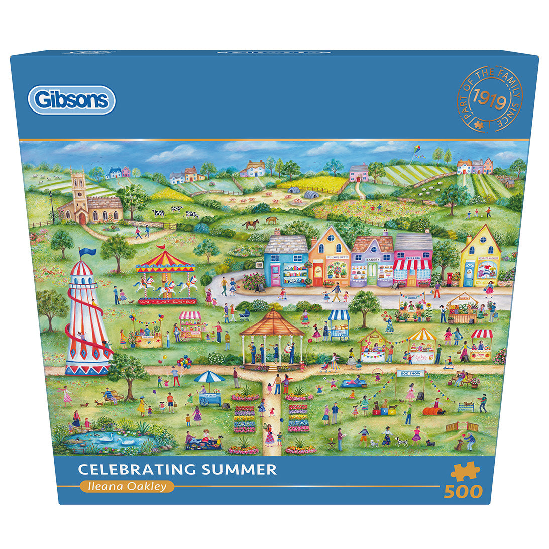 Celebrating Summer 500 Piece Jigsaw Puzzle by Gibsons in blue retail box in front view