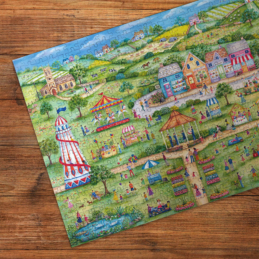 Celebrating Summer 500 Piece Jigsaw Puzzle by Gibsons made up detail on wooden table