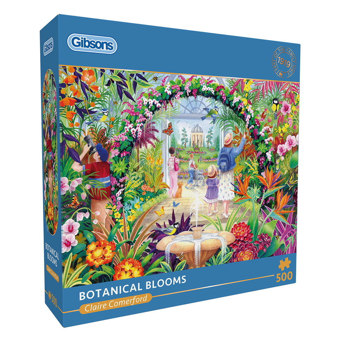 Botanical Blooms 500 Piece Jigsaw Puzzle by Gibson in blue retail box