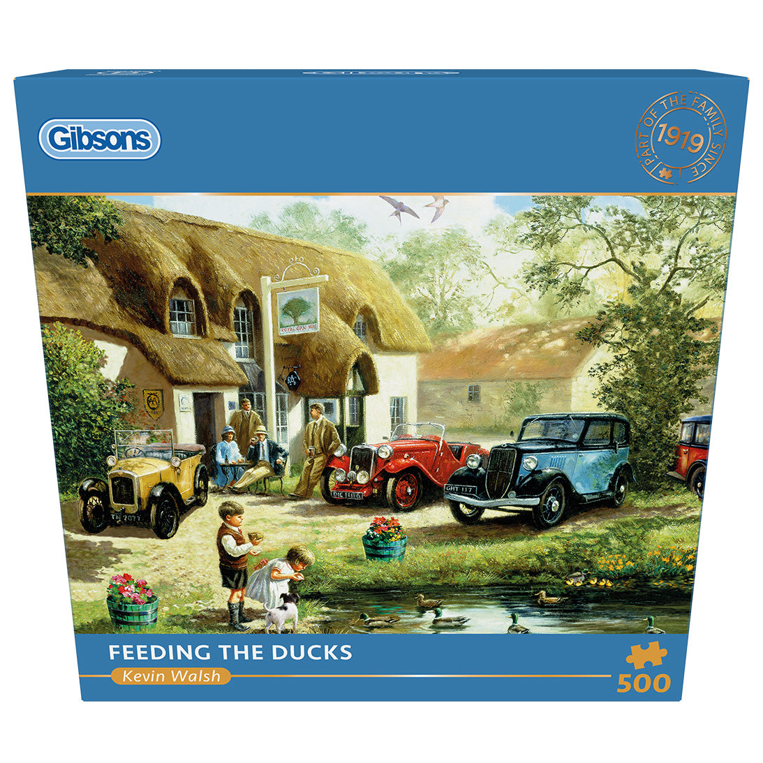 Feeding the Ducks 500 Piece Jigsaw Puzzle by Gibsons in blue retail box front view