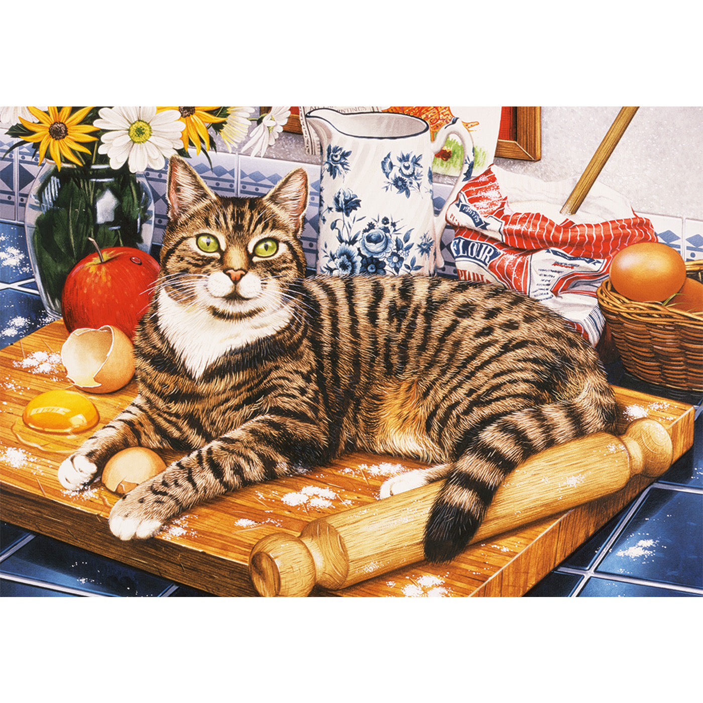 Gibsons A Cracking Bake 500 Piece Jigsaw Puzzle for Adults beautiful cat   on kitchen counter ready to bake