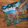 Gibsons Tea on the River 500 Piece Jigsaw Puzzle for Adults made up detail on wooden background