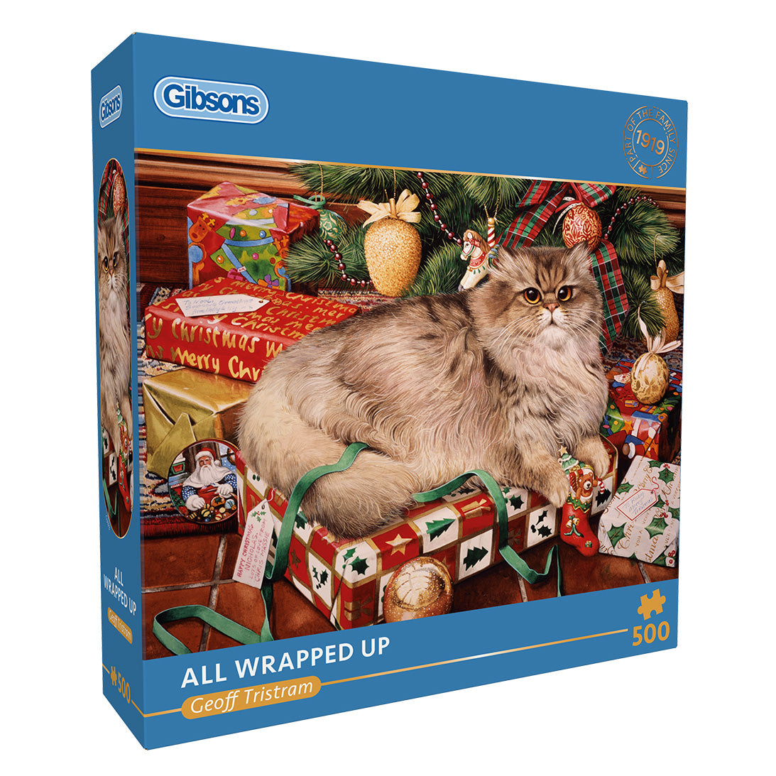 Gibsons All Wrapped Up 500 Jigsaw Puzzle for Adults Cat Christmas Ready