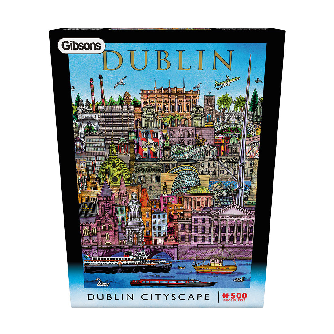 Gibsons Dublin Cityscape 500 Piece Jigsaw Puzzle in special retail box front view