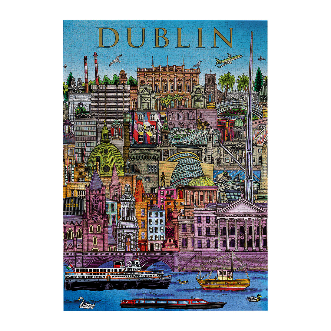 Gibsons Dublin Cityscape 500 Piece Jigsaw Puzzle made up on white background