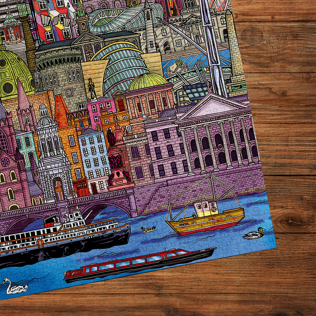 Gibsons Dublin Cityscape 500 Piece Jigsaw Puzzle made up detail on wooden table