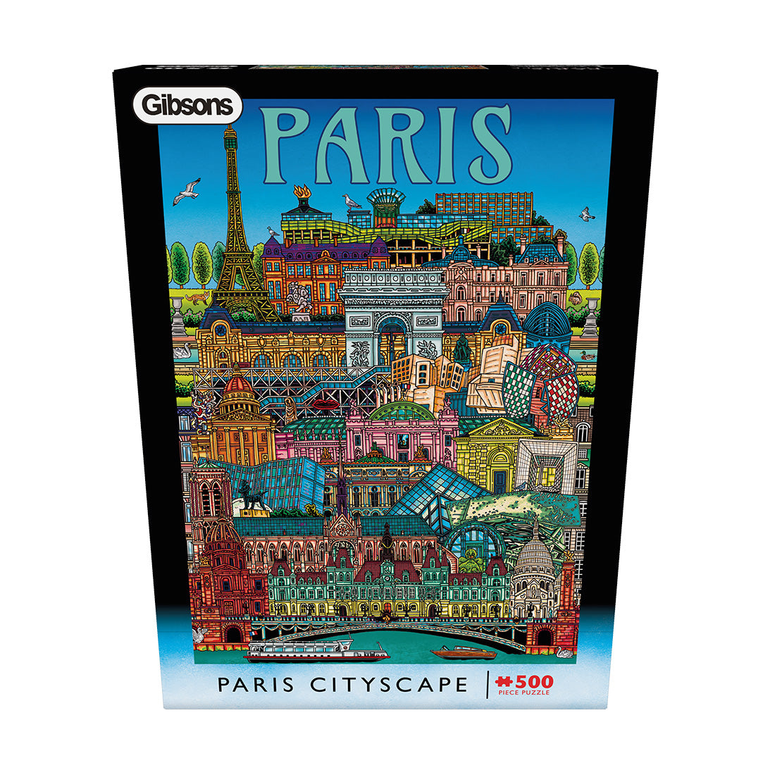 Gibsons Paris Cityscape 500 Piece Jigsaw Puzzle for Adults in great special box front view