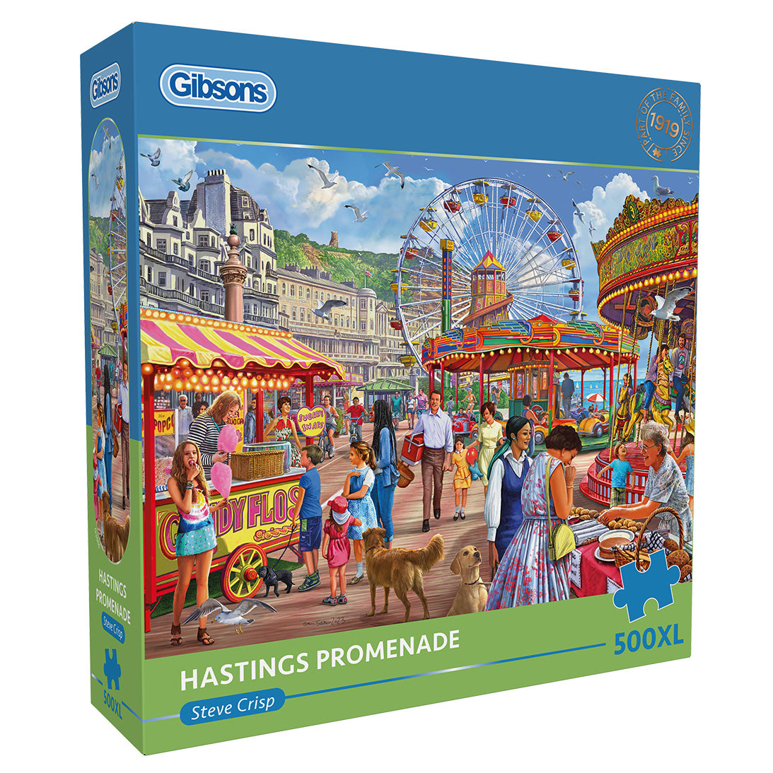 Gibsons Hastings Promenade 500 Extra Large piece jigsaw puzzle in blue retail box