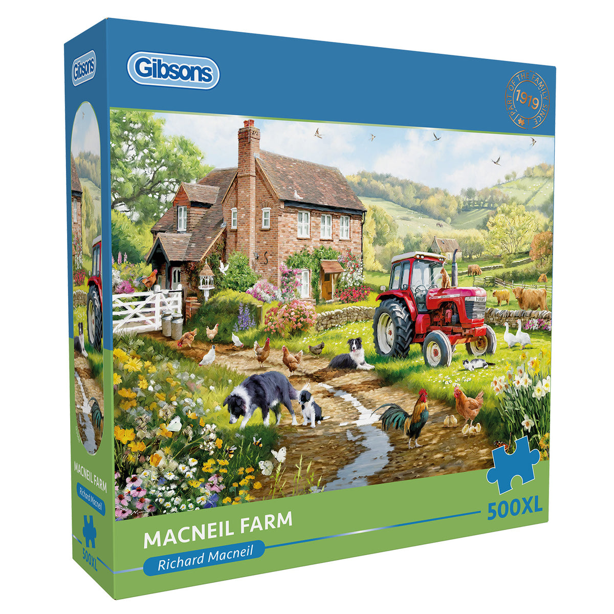 Gibsons Macneil Farm Extra Large 500 XL Piece Jigsaw Puzzle in retail box side view