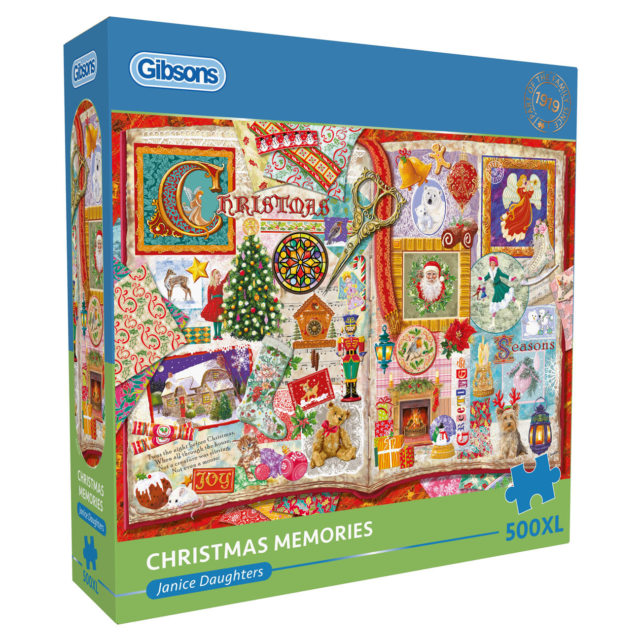 Gibsons Christmas Memories puzzle box with colorful design and text