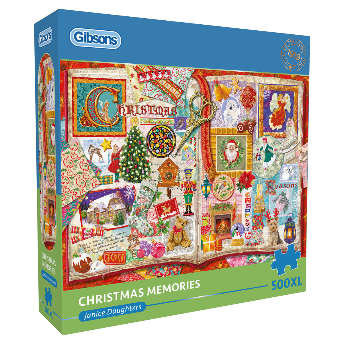 Gibsons Christmas Memories puzzle box with colorful design and text