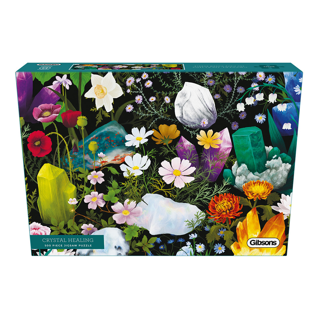 Crystal Healing 500 Piece Jigsaw Puzzle by Gibsons in special retail box in front view