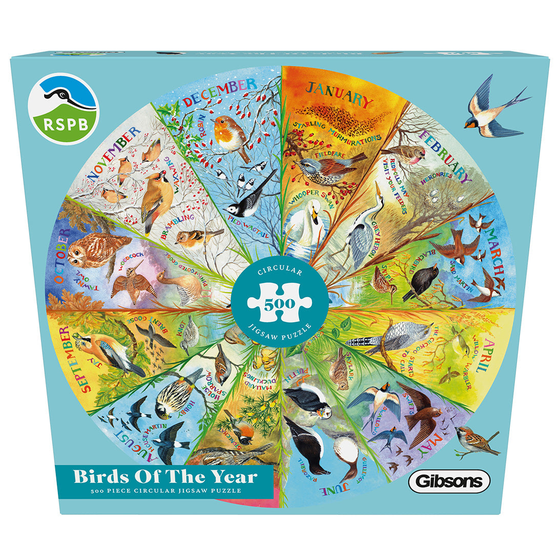 RSPB - Birds Of The Year 500 Piece Circular Jigsaw Puzzle by Gibsons in Special retail box front view