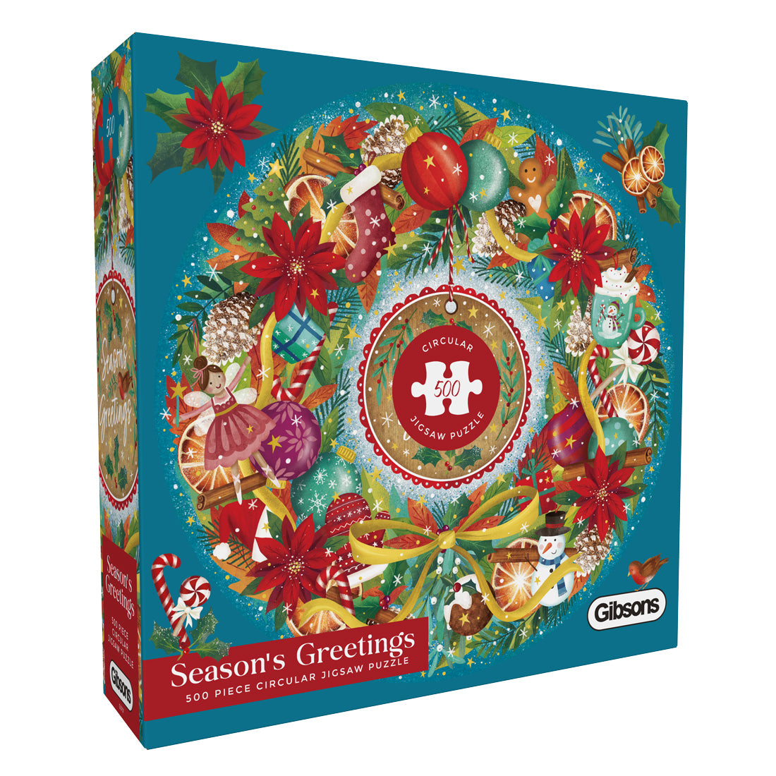 Gibsons Seasons Greetings 500 Circular Christmas Jigsaw Puzzle in Special retail box