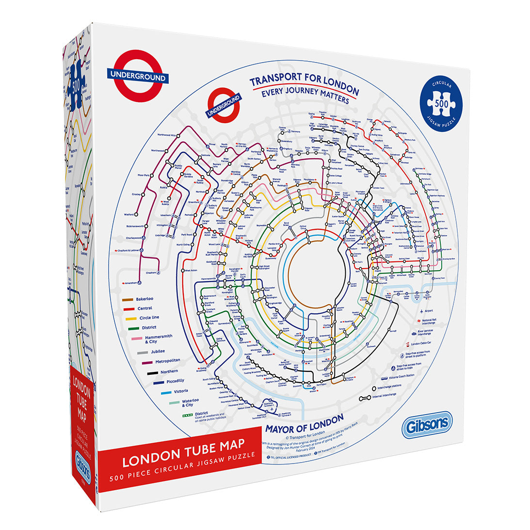 Gibsons TfL Circular Underground Map 500 Circular Piece Fun Jigsaw Puzzle for Adults in special retail white box