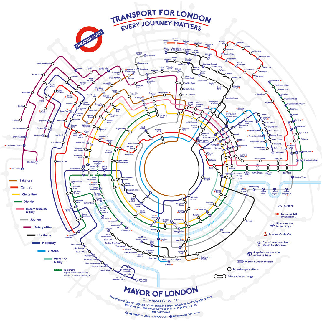 Gibsons TfL Circular Underground Map 500 Circular Piece Fun Jigsaw Puzzle for Adults the Poster