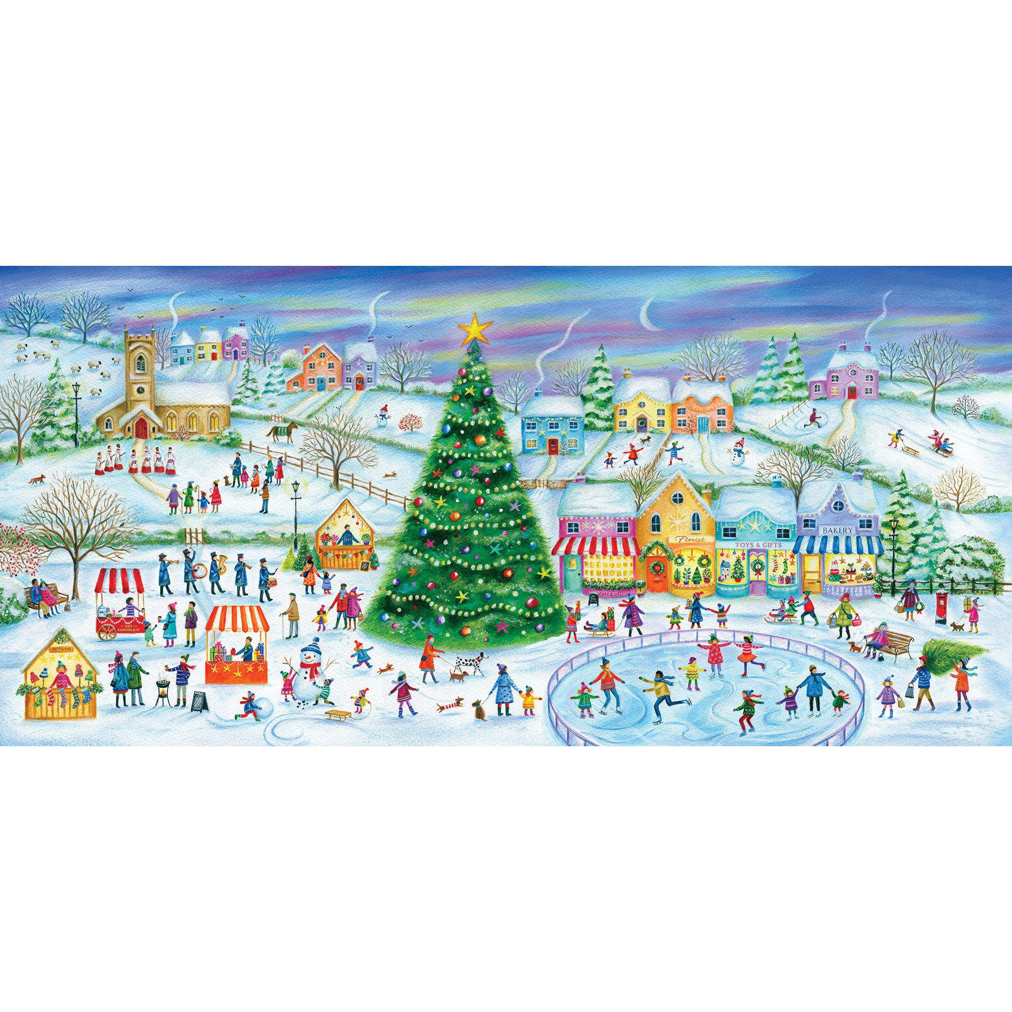 Skating in the village 636 piece panoramic jigsaw puzzle