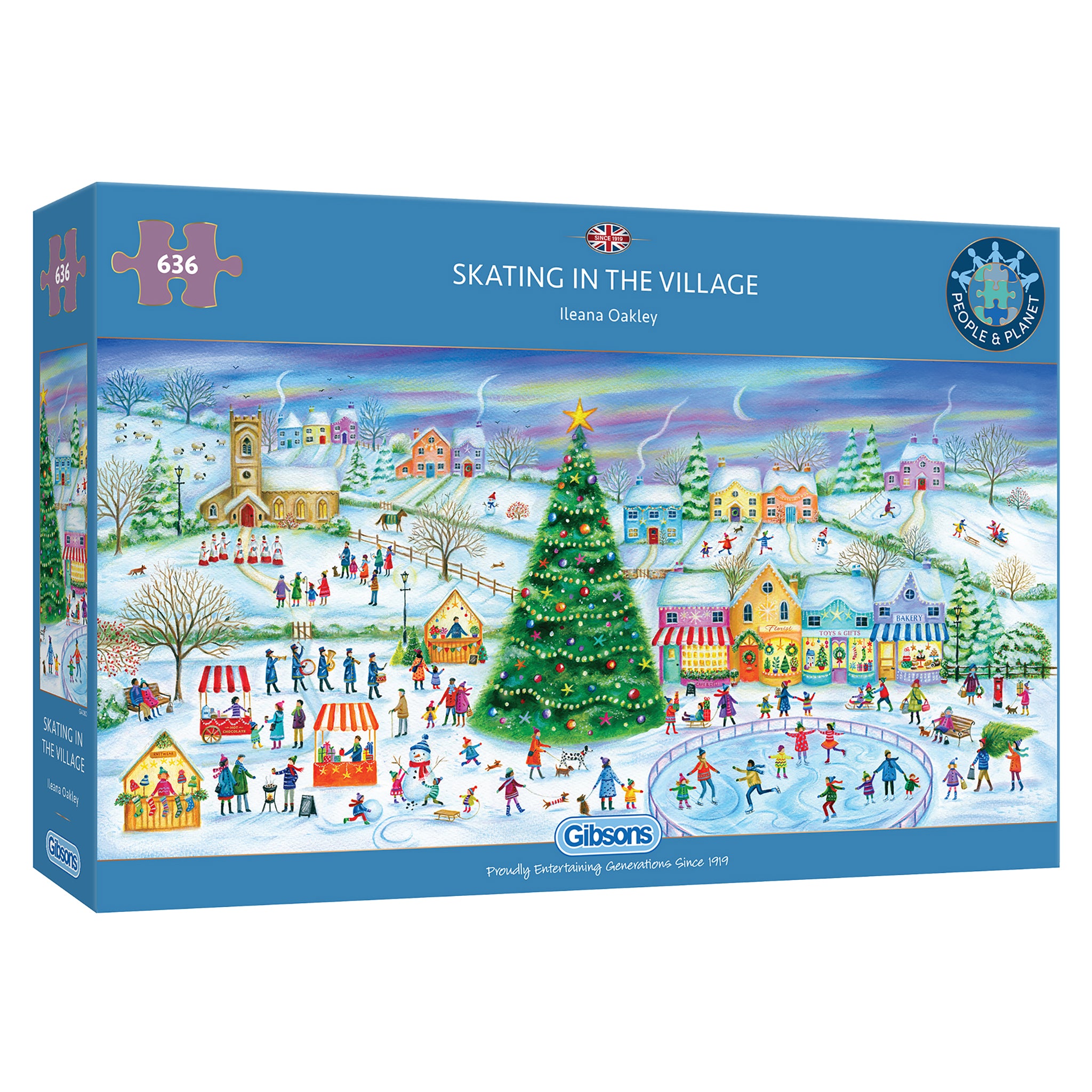 Skating in the village 636 piece panoramic jigsaw puzzle