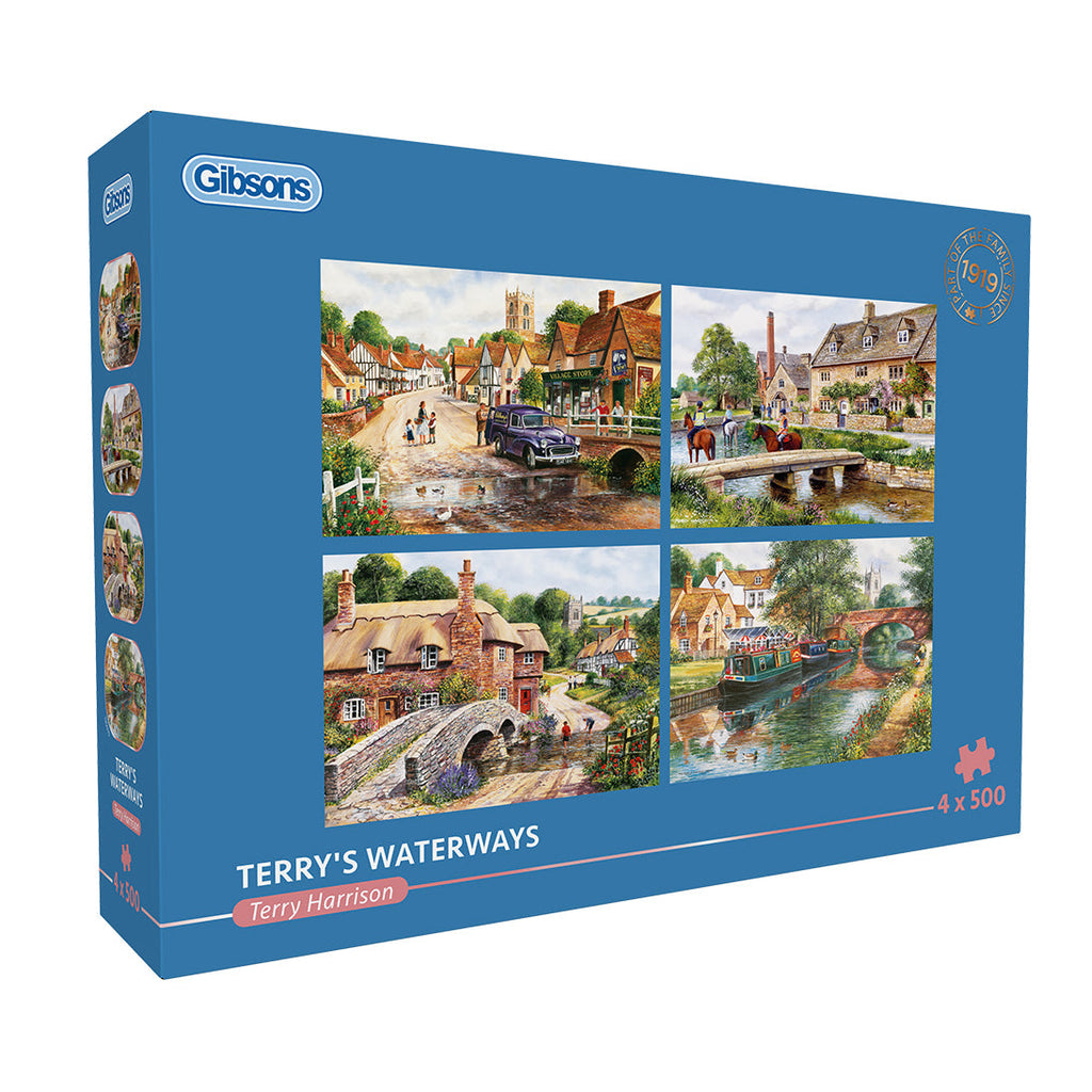 Terry's Waterways 4x 500 Piece Jigsaw Puzzle by Gibsons in blue retail box