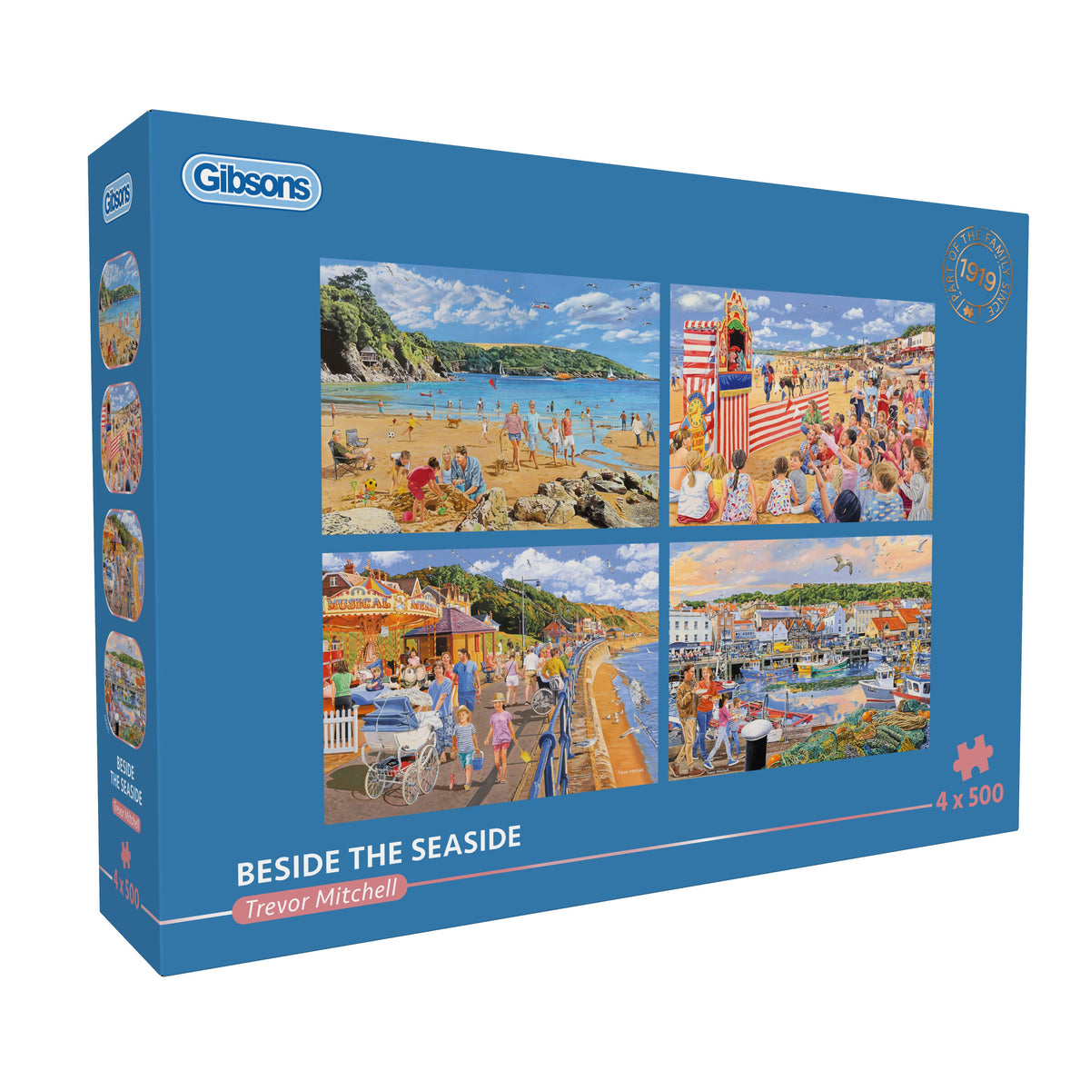 Gibsons puzzle box featuring beach scenes with 'Beside the Seaside' text