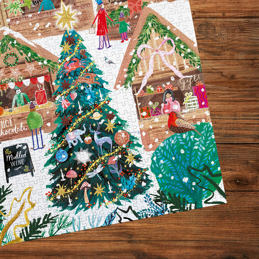 Gibsons Christmas in London 3x500 Gift Multi-box Christmas Market magic made up detail on wooden table