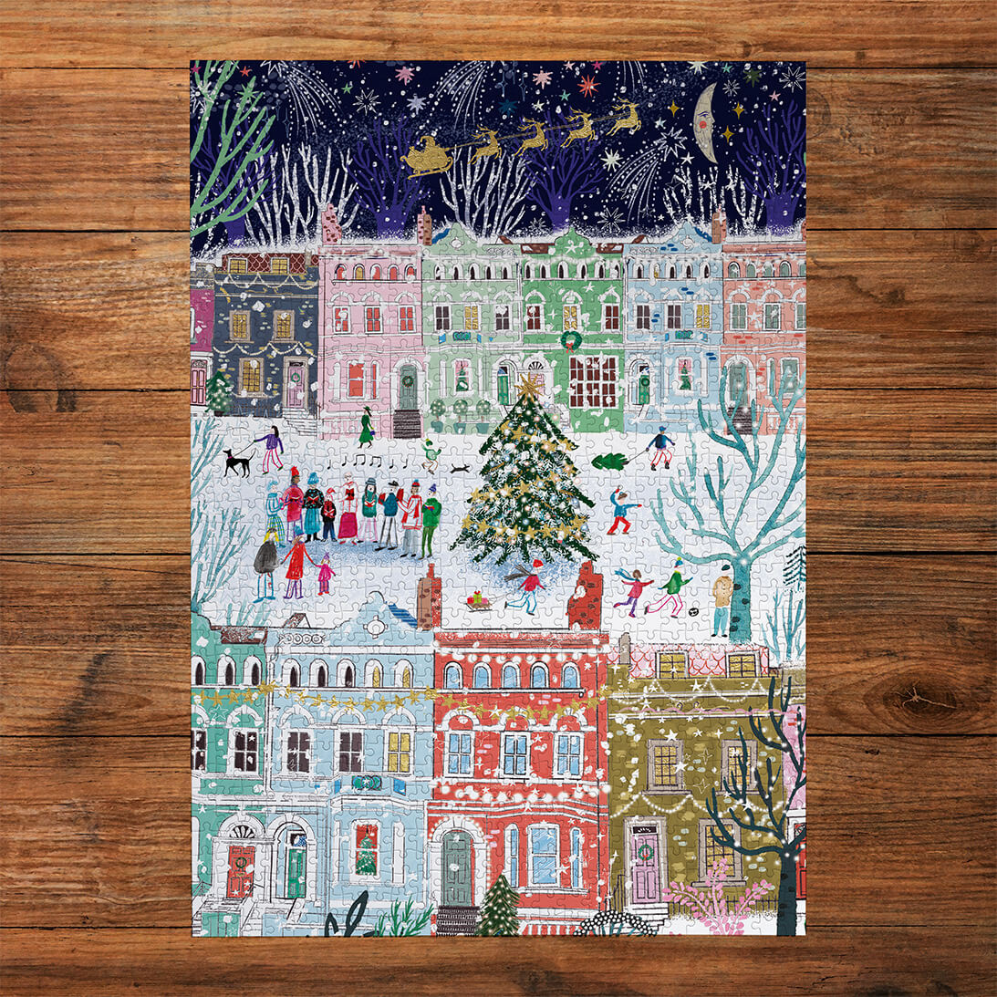 Gibsons Christmas in London 3x500 Gift Multi-box Winter in Notting Hill made up on wooden table