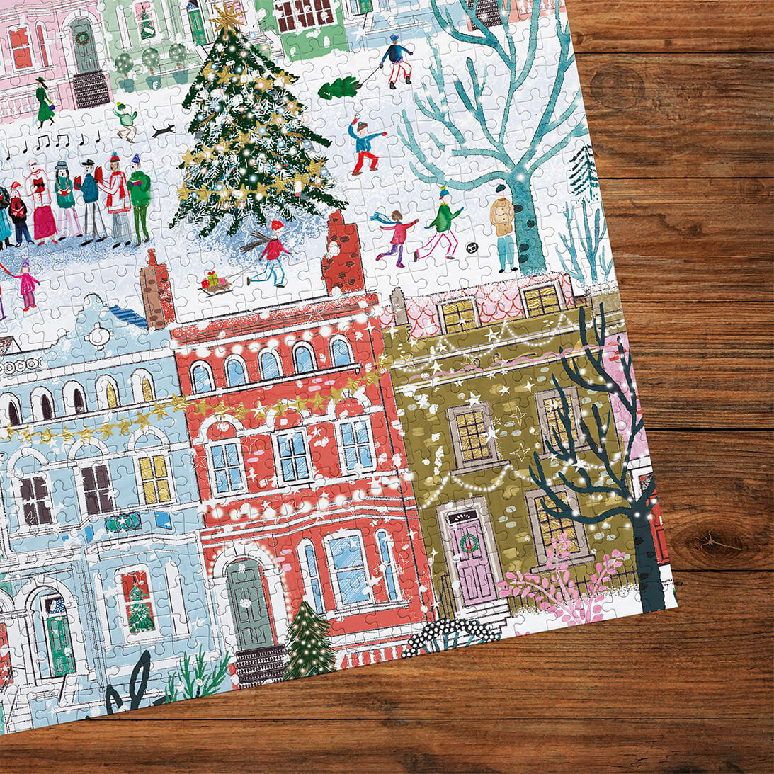 Gibsons Christmas in London 3x500 Gift Multi-box Winter in Notting Hill made up detail on Wooden Table