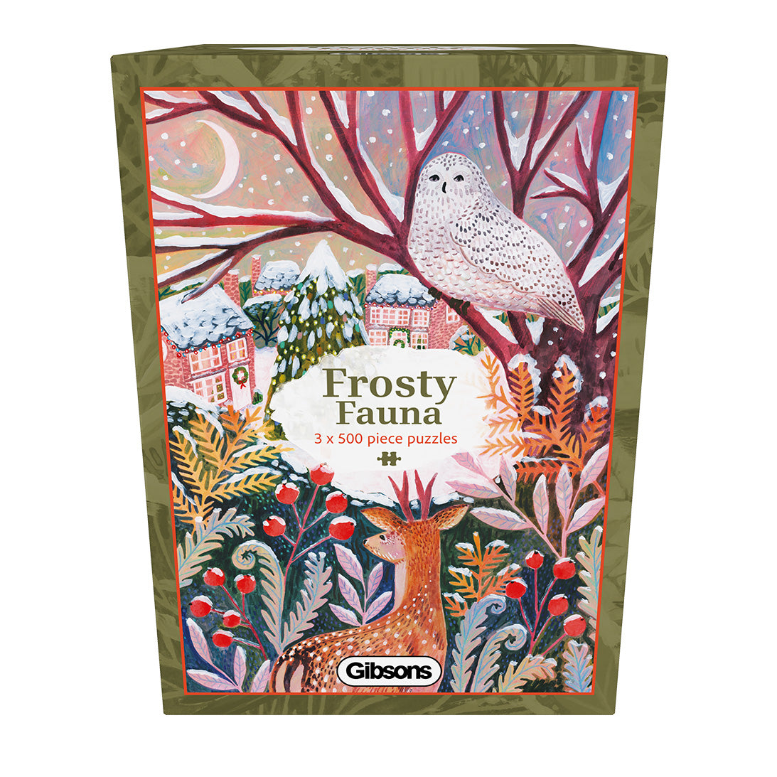 Gibsons Frosty Fauna 3x500 Gift Set Perfect Jigsaw Puzzles front view