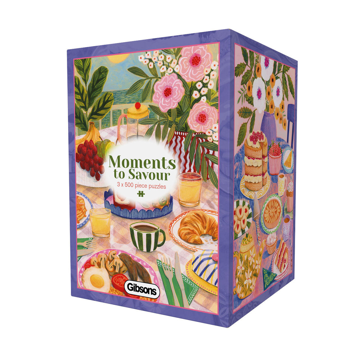 Gibsons Moments to Savour beautiful 3 x 500 Piece Jigsaw puzzle box 