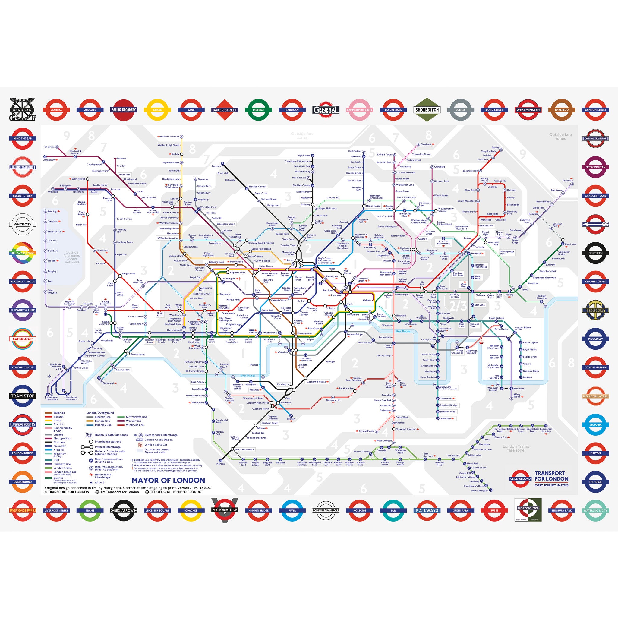 Jigsaw puzzle with a map of London's underground system on a white background - Poster
