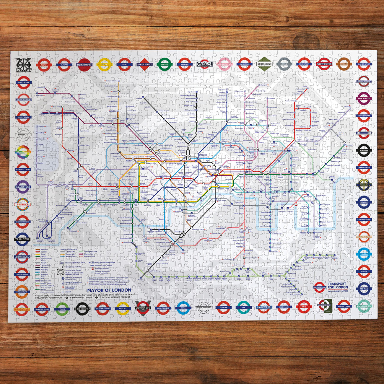 London underground map made up jigsaw puzzle on a wooden surface