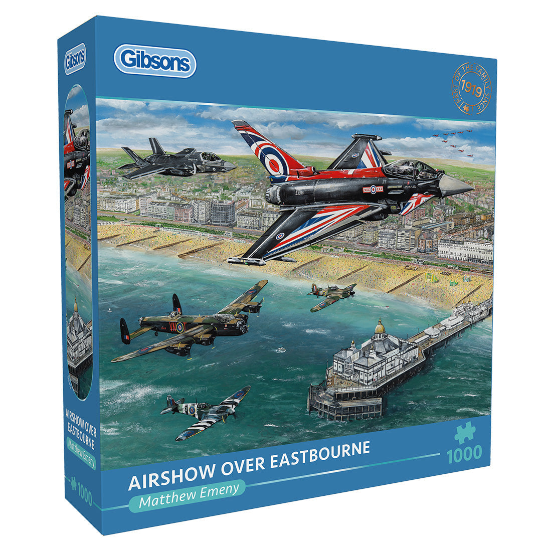 Gibsons Airshow Over Eastbourne 1000 Piece jigsaw puzzle in blue retail box