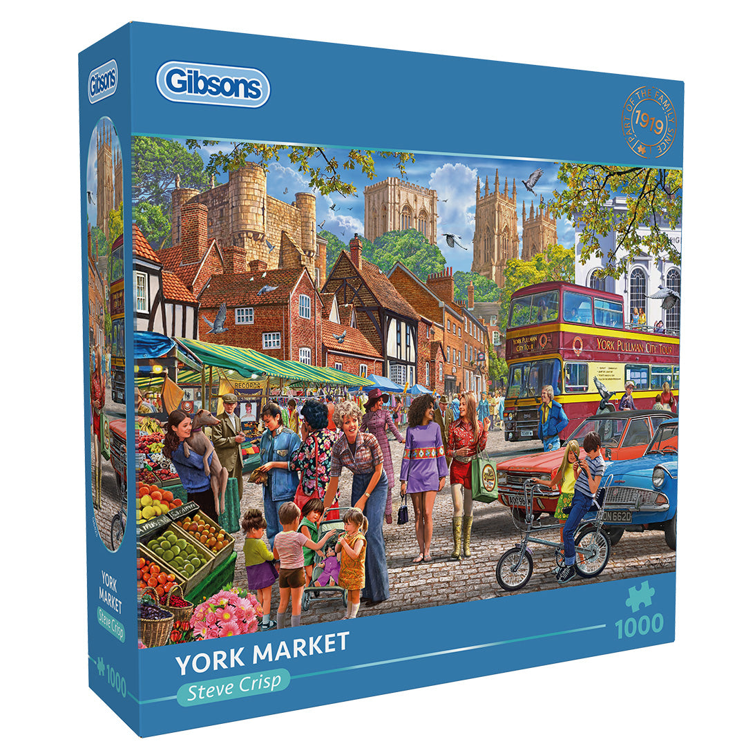 Gibsons York Market 1000 Piece jigsaw puzzle in blue retail box