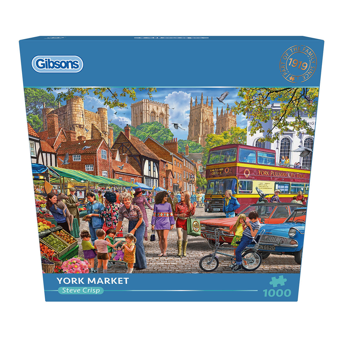 Gibsons York Market 1000 Piece jigsaw puzzle in blue retail box front view