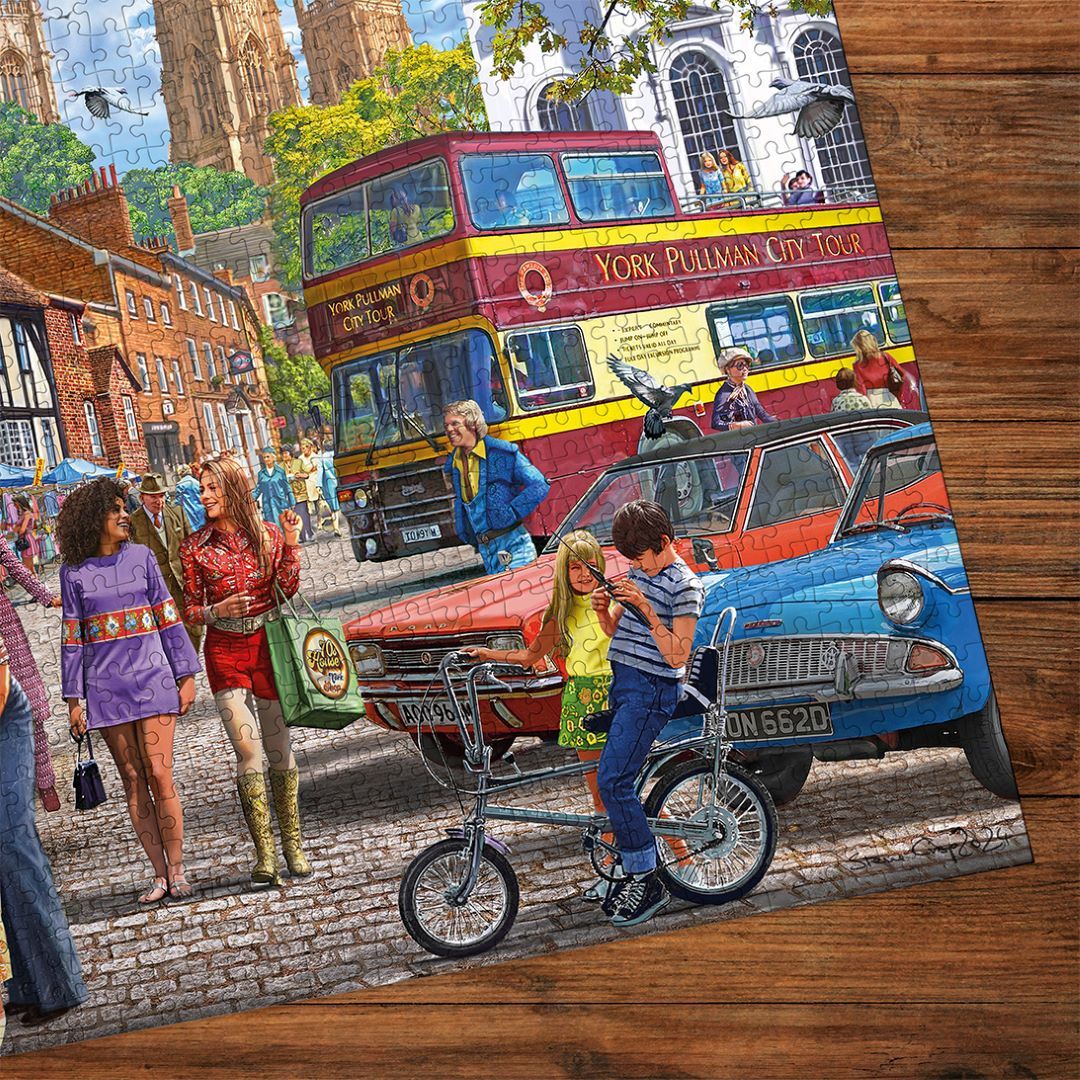 Gibsons York Market 1000 Piece jigsaw puzzle made up on wooden table cropped