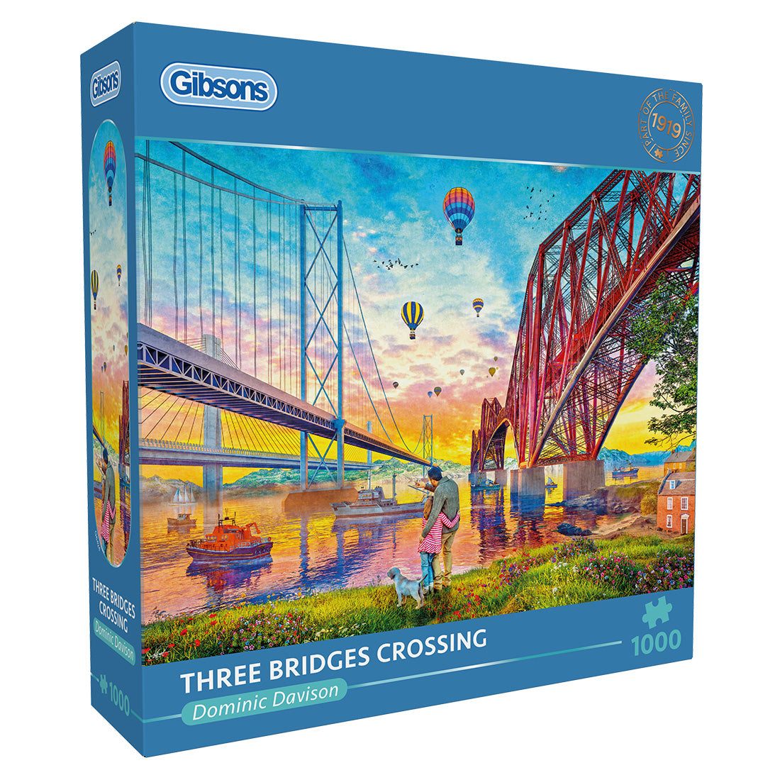 Gibsons Three Bridges Crossing 1000 Piece Jigsaw Puzzle in blue retail box